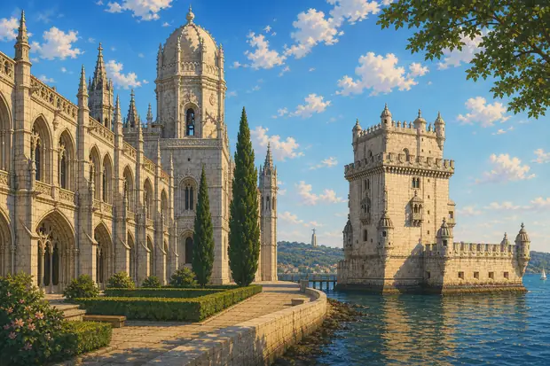 Monastery of the Hieronymites and Tower of Belém in Lisbonのイメージ画像